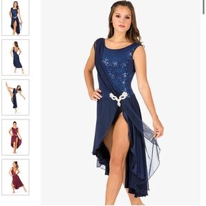 Mesh Bustled Navy Sequined Lyrical Costume Tank Dress Small